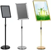 Menu Holder Sign Display Stand with Sturdy Metal Base,Floor Sign Stand Adjustable Poster Stand Aluminum Snap Frame Replaceable Advertising Rack(Silver,A4)