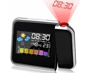 Black LED Projection Alarm Clock USB Charging/LCD Display Illumination/ 180° Projection/Temperature Display/Hygrometer/Time Date Display