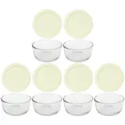 Pyrex (6) 7200 Clear Glass Food Storage Bowls & (6) 7200-PC Sour Cream Lids