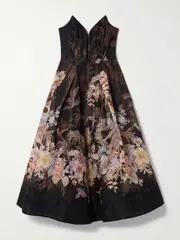 [Zimmermann] Zimmermann - Illuminate Strapless Floral-print Linen And Silk-blend Midi Dress - Black - 4 4 Black