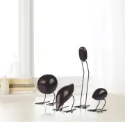 IKEA Fiskelage Set of 4 Dark Wood Abstract Birds Metal Legs Home Decor