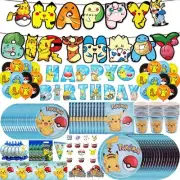 Pokemon Party Supplies Balloons Kids Birthday Pikachu Tableware Tablecloth