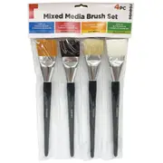 4pc Reeves Mixed Media Paint Brushes Short Handle Flat Arts And Crafts Painting