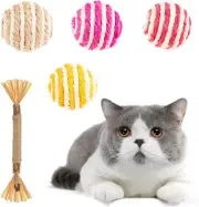 Catnip Cat Chew Toys Natural Silvervine Stick & 4 Pcs Cat Scratcher Toy Balls