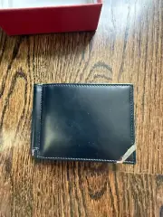 Ferragamo Money Clip Wallet Black Leather Logo Silver Hardware