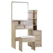 Dressing Table Mirror Stool Set Vanity Makeup Desk Organizer Drawer Oak