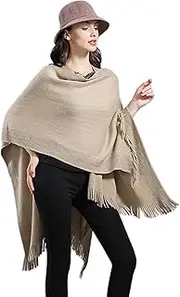 [Generic] Women's Shawl Golden Trim Knit Blanket Wrap Fringe Poncho Coat Cardigan