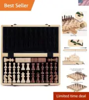 Deluxe 15-Inch Chess & Checkers Set: Weighted Staunton Pieces & Extra Queens