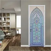 Door Stickers Arabic Pattern Muslim Door Sticker Home Decoration Wall Stickers Living Room Kitchen Wall Decals PVC Wallpaper (Size : 77x200cm)