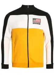 Mens Track Top PENN SPORT Block Panel Funnel Neck track Jacket Yellow