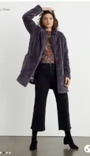 Maeve Anthropologie Lisanne Faux Fur Duster Jacket Coat Dk Gray XSmall, New!$178