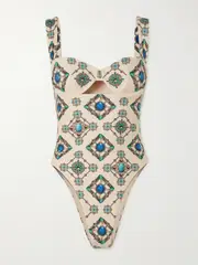 [Agua by Agua Bendita] Agua by Agua Bendita - Citrino Platero Cutout Printed Recycled Underwired Swimsuit - Cream - medium medium Cream