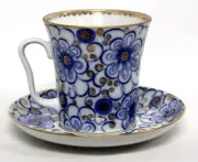 Russian Vintage Hand Painted Lomonosov Porcelain Mug & Saucer 2 Variation #78,79