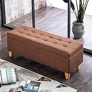 Modern Ottoman Linen Upholstered with Storage Footrest Shoe Changing Stool for Living Room Bedroom Entryway Hallway-Light Brown 90x40x45cm(35x16x18inch)