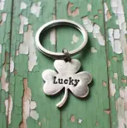 Personalized Shamrock Pet ID Tag - Custom Dog Name Tag, Lucky Key Charm, Engrave