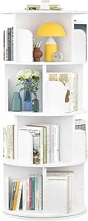 4 Tier Rotating Bookshelf, 360 Display Spinning Standing Bookcase Storage Rack, Wood Narrow Corner Book Shelf Organizer for Bedroom, Living Room, White