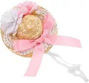 SEWACC Miniature Woven Craft Hat for Dolls Stylish Summer Hat with Faux Flower and Bow for Dress Up Inner Diameter Rattan and Cloth Material