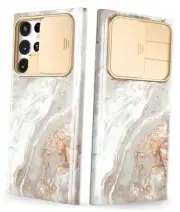 for Samsung Galaxy S22 Ultra Case with Slide Camera Cover, Pearlescent/Gold