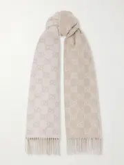 [Gucci] Gucci - Fringed Jacquard-knit Cashmere Scarf - Beige - One size One size Neutrals