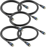 [BlueRigger] 8K HDMI Cable (3FT - 5 Pack, 8K 60Hz HDR, 4K 120Hz, High Speed 48Gbps with Ethernet, eARC, 3D, HDCP 2.3) - Compatible with PS5, Xbox, Roku, Apple TV, Switch, PC