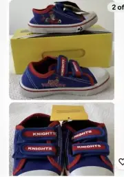 NEWCASTLE KNIGHTS NRL FOOTY FEET KIDS CANVAS SHOES HOOK & LOOP CLOSURE K 12