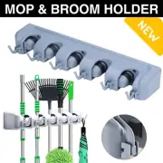 Wall Mounted Mop & Broom Holder Brush Hanger Kitchen Tool Storage Rack Organizer