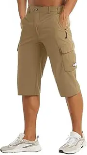 [MAGCOMSEN] Men's Workout Gym Shorts Quick Dry 3/4 Capri Pants Zipper Pockets Hiking Athletic Running Shorts