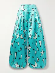 [Christopher John Rogers] Christopher John Rogers - Pleated Printed Satin Wide-leg Pants - Blue - US4 US 4 Blue