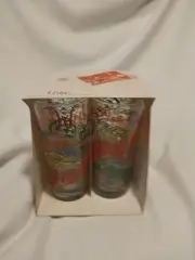 Vintage Coca Cola Coke Multi Color Rainbow Bright Script Logo Glass Package Of 4