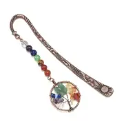 Vintage Metal Bookmark Reiki 7 Chakra Crystal Gemstone Life Tree Pendant Char...