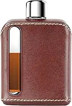 Ragproper Modern Glass Hip Flask - Durable Liquor Flask for Men & Women - Whiskey Flask for Men - Glass Flask for Liquor - Leather Flask for Wine (Single Shot 100ml, Dark Brown)