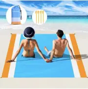 83"x 79" Oversized Beach Blanket Sand &Water Proof Ultra Light Easy Pack 6 Stake