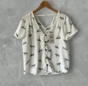 NWT Pink Rose Top Blouse Shirt Size M Zebra Print White