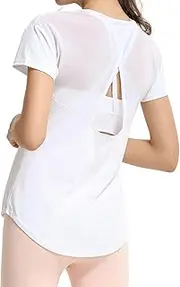 [BUNNEI] Women’s Short Sleeve Mesh Athletic Tops Open Back Workout Running Tank Tops