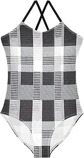 [RPLIFE] Girl Bathing Suits 3-10 Y Beach Bathing Suit, Black White Checkered Squares