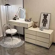 Retractable Dressing Table,Modular Combination Dressing Table Free Splicing According to Space with Hidden Handles Modern Minimalist Office Makeup Dual-Purpose(Beige,80cmx40x75cm)