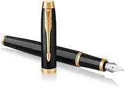 [PARKER] IM Fountain Pen | Black Lacquer with Gold Trim | Fine Nib with Blue Ink Refill | Gift Box