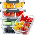 Glass Containers 3 Compartments 5 Pack 36 oz with Lids Freezer & Microwave Safe
