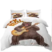 Funny Cool Animal Art Rock on Guitar Bear Quilt Cover