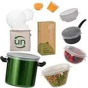 unwasted Reusable Silicone Stretch Lids – Versatile Freezer to Microwave Cover for Food – Leak-Proof for 3” - 12” Container, Bowl, or Cup – Dishwasher Safe transparent Variety Pack (Set of 7)