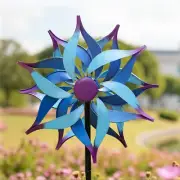 Wind Spinner Flowers Sculpture Metal Outdoor Garden Art Kinetic Lawn Patio Decor