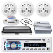4" White 100W Boat Speakers, 400W Amplifier, Bluetooth USB Radio, Cover, Antenna