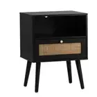 NNEED Bedside Table Storage Drawer Shelf Rattan Black
