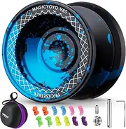 V8s Responsive Yoyo for Kids 8-12, Professional Metal Yo-yo for Kids & Adults, Dual Mode Yo yo with Unresponsive Bearing for Advanced Players with 12 Strings + Yo Yo Case (Black Blue)