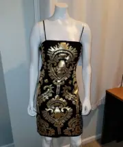 NWT Aidan Mattox Designer Black Gold Mini Dress Women 12 Large Cocktail New