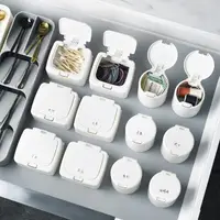 在飛比找蝦皮購物優惠-【萱萱家】日本按鍵式迷你帶蓋收納盒塑料辦公室桌面收納桶棉簽盒