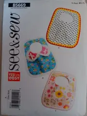 Butterick See & Sew Pattern B5669 Baby Infant Toddler Bibs One Size