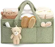Nappy Caddy Diaper Organizer, Baby Storage Basket for Diapers & Wipes, Cute Bears Design,Perfect for Nursery & On-the-Go Use (Pink)(Green)