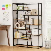 Costway180 cm Tall Bookshelf with Heavy-duty Metal Frame-Rustic Brown
