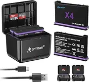 Artman 360 X4 Replacement Battery 2500mAh and Fast Triple Micro USB LED Charger Kit Compatible for Insta360 X4 Action Camera Accessories with Misro SD Card Slots (2-Pack)